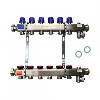 MFL Manifold stainless steel with integrated flow limiter 1“ long 2 Circuits (205 mm)