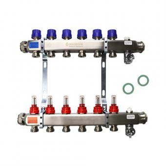 MFL Manifold stainless steel with integrated flow meter 1“ long 4 Circuits (305 mm)